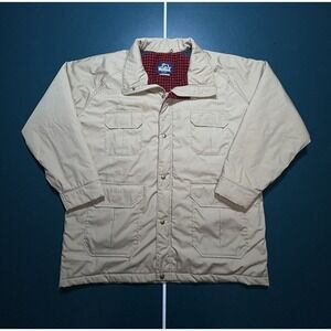 Vintage Woolrich Jacket Mens XL Beige Mountain Parka Wool Plaid Lined USA‎ Made